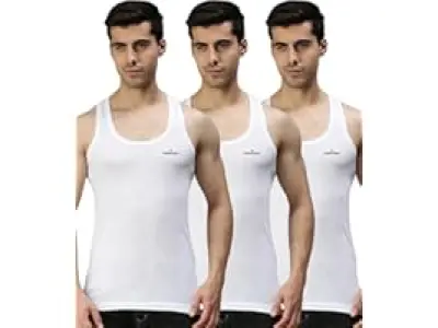 Lux Cozi Men's White Round Neck Sleeveless Cotton Vest (Pack of 3)