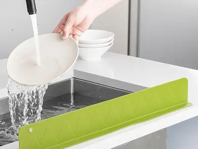 NaturalCozy 2PCS X 48CM Silicone Sink Splash Guard in Kitchen Sink Water Splash Guard with Strongfor Organizing! Montessori Remotes Organizing Waterproof Flexible Anti Splash for K