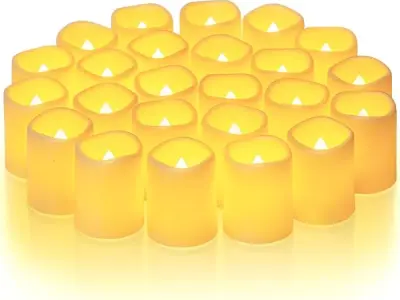 Homemory 24 Pack Ivory Flameless Flickering LED Votive Tealights Candles | Battery operated, 200+ hours runtime, warm white glow, 1.5"D x 1.6"H, for wedding, party, halloween & chr