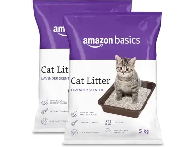 Amazon Basics Scoopable Smart White Bentonite Scented Cat Litter | 10 Kg | 5 Kg X 2 Packs | Org
