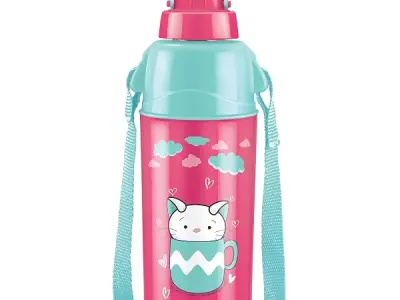 MILTON Kool Trendy 500 Plastic Insulated Water Bottle with Straw for Kids, 490 ml, Cherry Pink School, Picnic, Sipper, Leak Proof, BPA Free, Food Grade, Easy to Carry (Pack of 1)