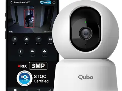 Qubo Smart Cam 360° 3MP | No SD Card Required, Records Directly on Cloud | 2026 Edition - by Hero Group | STQC Certified | AI Person Detection | Intruder Alarm | Night Vision | Two