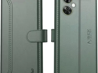 AIBEX ® Compatible with OnePlus Nord CE 3 Lite 5G Flip Cover Leather Finish | Inside TPU with Card Pockets | Wallet Stand | Complete Protection Flip Case Green