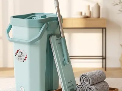 UPC 360° Rotating Microfiber mop for Floor Cleaning Flat Mop for Home Cleaning Floor| Hands-Free Squeeze & Wash FlatMop System for Home (Green)