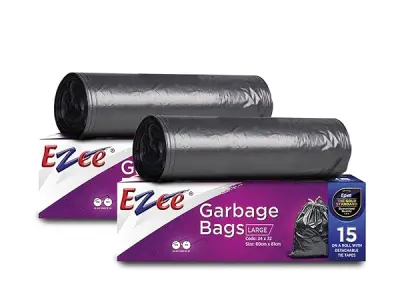 Ezee Garbage Trash Bag for Dustbin | 30 Pieces | Large 24 X 32 Inches I 15 piece x Pack of 2, Disposable plastic, 30 Count, Plastic