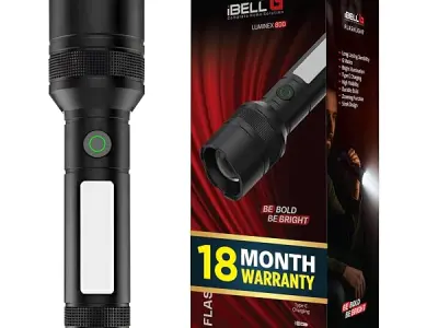 IBELL LUMINEX 800 Rechargeable Torch Light High Power, 6 Light Modes, Telescopic Zoom, Type C Charging, LED Flashlight, Super Bright & Long Distance Range, for Home, Outdoor & Emer