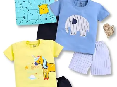 Toonyport Boys Summer 3 Packs Of T-shirts and Shorts Combo Set (Multicolors)