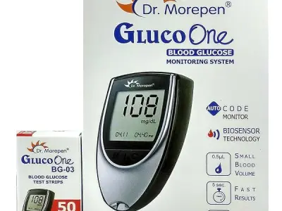 Dr. Morepen GlucoOne Blood Glucose Monitor Model BG-03 with 50 Strips | Silver