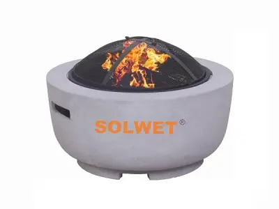 Solwet Light Grey Round Wood Burning Fireplace, Fire Pit SM-A220038-A, Size (60 x 60 x 26 cm) for Camping, Bonfire, Garden, Patio, Backyard.