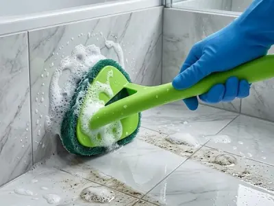 Bathroom Tile Cleaning Brush with Scrubber Long Handle Green | Ergonomic Non-slip Grip, Heavy-duty Scrubbing Pad, Durable Plastic Build, Reaches Difficult Areas, Bathroom & Floor U