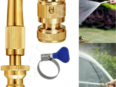 Rushwak Brass Water Spray Nozzle for 1/2" Hose Pipe - Adjustable Pressure Booster Gun for Car Wash & Gardening, 10 x 2 cm