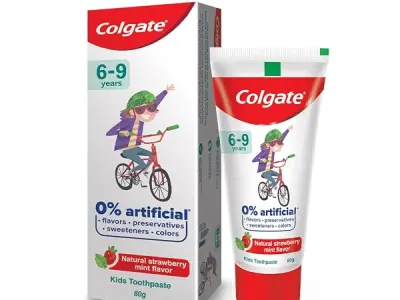 Colgate Kids Toothpaste with 0% Artificial Preservatives, Colours, Sweeteners for Whitening (6-9 Years, Natural Strawberry Mint Flavour - 80g Tube)