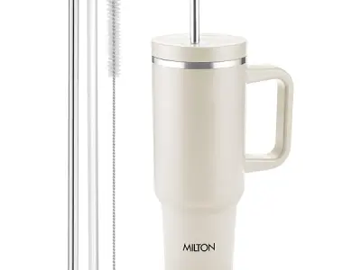 Milton My Tumbler 1200 Thermosteel Double Wall Vacuum Insulated Stainless Steel Tumbler with Handle 1100ml,Leak Proof Travel Mug with Straw,Silicon Cap Cleaning Brush, Hot & Cold B