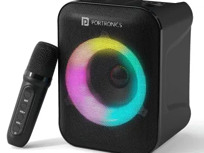 Portronics Apollo One 20W Wireless Bluetooth Portable Speaker with Wireless Karaoke Mic, 5 Hour Playtime, RGB LED Light, Bluetooth V5.3, Easy Grab Handle, USB/AUX in/TF Card, Type