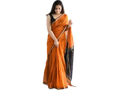 ZECVA Women's Pure Soft Spun Cotton Lichi Silk Saree For Women With Attach Unstitch Blouse Piec
