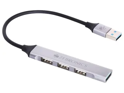 Zebronics 200HB USB 3.0 4 Port Hub | Hi Speed Data Transfer, Aluminum + ABS Body, 15cm Cable, Sleek Design, Plug Play Usage