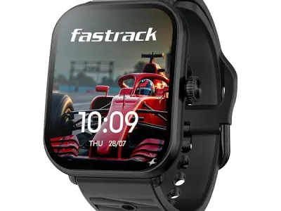 Fastrack MYND 1.93” AMOLED Display Smart Watch for Men & Women with AI Watch Faces,AI Chat,Offline Voice Commands,Curved Metallic Design,Functional Crown,BT Calling, Health Suite,1