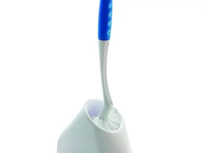 Cello Kleeno Angular Toilet Brush with Holder Pack of 1, Blue & White |Flexible Bristles & Rubberised Firm Grip Plastic Sturdy Handle |Toilet Cleaning Brush for Western & Indian To