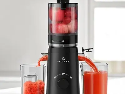 SOLARA Cold Press Juicer for Home With Automatic Fruit Cutting, Masticating Juicer Machine (10% More Juice), All-in-One Cold-Press Juicers, Slow Juicer for Fruits & Vegetables, Bla