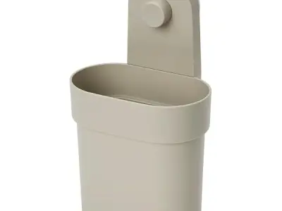ÖBONÄS Container with Suction Cup, Grey-Beige, Drill-Free Wall Storage Organiser for Kitchen & Bathroom, Strong Suction Grip for Glass, Mirrors & Tiles, Holds up to 1 kg