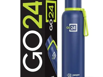 Go24 pexpo Stainless Steel Water Bottle 1 LTR | Thermosteel Flask | 3 layer Vacuum Insulation, ISI Certified, Leakproof, BPA Free, 2 Year Warranty, For Home, Travel, Office | Bravo