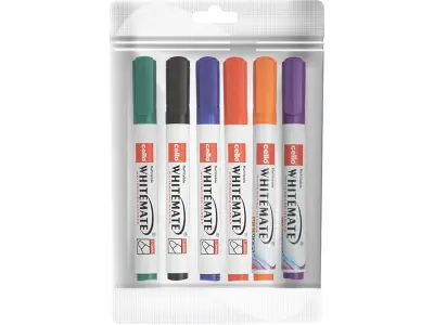 Cello Whitemate Whiteboard BoldMarkers | Set of 6 | Assorted Ink Colours | Whiteboard Marker wi