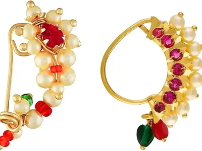 Vail Creations Small Size Traditional Maharashtrian Nose ring for women without piercing Pearl