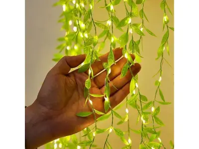 One94Store Artificial Leaf Curtain Lights – 200 LED Warm White Fairy String Lights, 3x1m, Remot