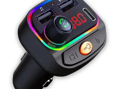 CRUST CS30 Car Bluetooth Device [Upgraded BT v5.3] with Call Receiver, FM Transmitter for Music System & Dual USB + Type C Charger; 7 Colour LED Lights; 6 EQ Presets; USB MP3 Suppo