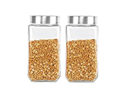 CELLO Qube Fresh Glass Storage Jar for Kitchen Set of 2 Pcs, 1000ml Transparent | Fridge Safe Airtight Leadfree Toughened Glass Kitchen Storage Containers Set For Beans, Whole Grai