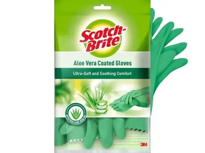Scotch-Brite Aloe Vera coated Gloves, thick gloves for superior protection, aloe vera gel coating for cool hands, superior protection, anti- slip material