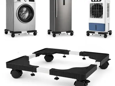 Shop4ever Washing Machine Stand, Adjustable Heavy Duty Appliance Base with Wheels for Refrigerator, Dishwasher & Inverter, Fridge Stand Holds Up to 90kg, 17.5-27.5 Inch, Black