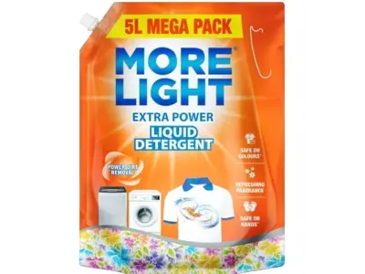 More Light Extra Power Liquid Detergent 5 Litre Pouch with Enzymatic Action Removes Tough Stain