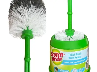 Scotch-Brite Round Toilet Brush with container, thick and tough bristles, long handle, cleans inside the rim, Easy to hang, hygienic to store (Pack Of 1)