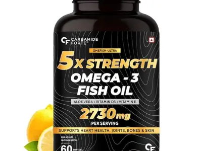 Carbamide Forte 5X Strength Omega 3 Fish Oil Capsules 2730mg | Fish Oil Omega 3 Supplement To Support Overall Health & Skin With Added Aloevera, Vitamin D3, Vitamin E For Men & Wom