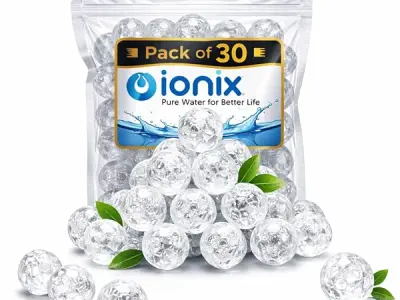 IONIX Pack of 30 Antiscalant Solid Balls, Convert Hard to Soft Water, Food Grade Material, Anti Scaling Balls for RO, for Tank, for Washing Machine, 30 Pieces, Transparent