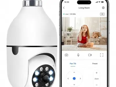 Supercam Bulb 5+5MP Dual Lens WiFi CCTV Camera for Home Indoor Outdoor Dual Screen View Color Night Vision Motion Detection Two Way Audio IP66 Waterproof Security Camera