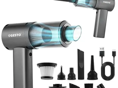 Gesto 3-in-1 Portable Car Vacuum Cleaner, Air Duster & Inflator | 70W High Power, 12000Pa Brushless Motor, 4000mAh Type-C Rechargeable Cordless Handheld Vacuum with Multi Nozzle fo