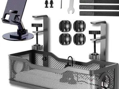 Joomouney Under Desk Cable Organizer Rack, Metal Under Table Cable Tray, Wire Management Holder for Power Extension, Power Cord, Network Cable Screw-Fixed Adjustable