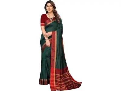 VJ Fashion Women's Striped Pattern Cotton Silk Saree with 6 Yards Length and Unstitched Blouse