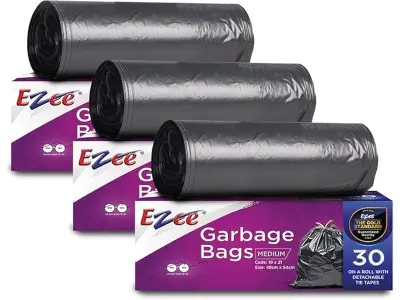 Ezee Live Life Ezee Way Black Garbage Bags for Dustbin|90 Pcs|Medium 19 X 21 Inches|30 Pcs X Pa