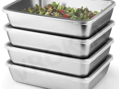 VROKLA 4pcs Stainless Steel Food Storage Containers with Clear Lids, Food Serving & Baking Stackable Snack Tray for Kitchen, Microwave, Freezer, BBQ Party, Office, Gym Lunch (2000M