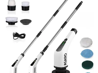 AGARO Royal Electric Spin Scrubber, Cleaning Brush Scrubber for Home, 400RPM/Min, 8 Replaceable Brush Heads, 90 Min Work Time, 3 Adjustable Size, 2 Adjustable Speeds, for Bathroom,