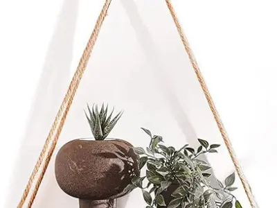 UHUD CRAFTS Hanging Shelves - Adjustable Rope Hanging Shelf, Wall Hanging Decor, Lightweight, Premium Wooden Shelf, Hanging Plant Shelf for Bedroom and Living Room (1 Pcs)