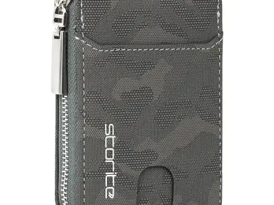 Storite PU Leather 9 Slot Vertical Card Holder Wallet, Camouflage Grey | ATM Debit Card Holder Zipper Coin Purse, For Men Women, 11.5 X 8 X 2Cm
