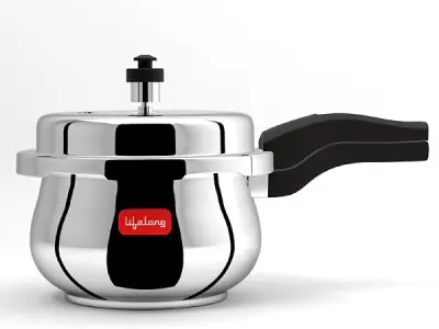 Lifelong Stainless Steel Curve Pressure Cooker 2Liters | Induction & Gas Stove Compatible with Outer Lid, ISI Certified & Lock System | Safe & Durable Kitchen Essential with 5 Year