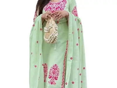 GoSriKi Viscose Kurta for Women | Kurta with Pant & Dupatta | Straight Embroidered Suit | Indian Ethnic Outfit Office Party Wedding Clothing Fashion Premium Traditional Style Look