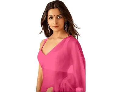 Sidhidata Women's Plain Pure Georgette Saree With Unstitched Blouse Piece (Rocky Aur Rani Ki Pr