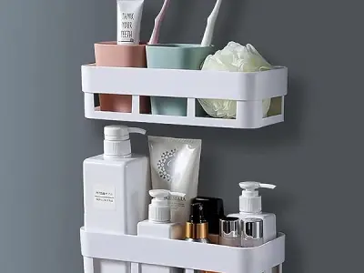TEKCOOL Bathroom Organiser, Self Adhesive Bathroom Shelf for Wall, Washroom Organizer, Bathroom Rack Stand Without Drilling (2 Pcs),Plastic