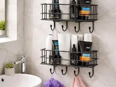 Oslen (Pack of 2 Self-Adhesive Multipurpose Bathroom Rack, Bathroom Shelf Organizer, Wall Mounted Shelf,Bathroom Accessories Set for Home,Bathroom Shelves (Black)